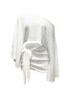 Women's Summer Versatile Elegant Off-Shoulder Top and Skirt 2pcs Set, Cross-Back Top, Fashionable Vacation and Date Outfit Set, Versatile Women's Top, Women's Summer Clothing, Summer Women's Apparel, Base Layer, Dress, Pullover, Long-Sleeve Top - White