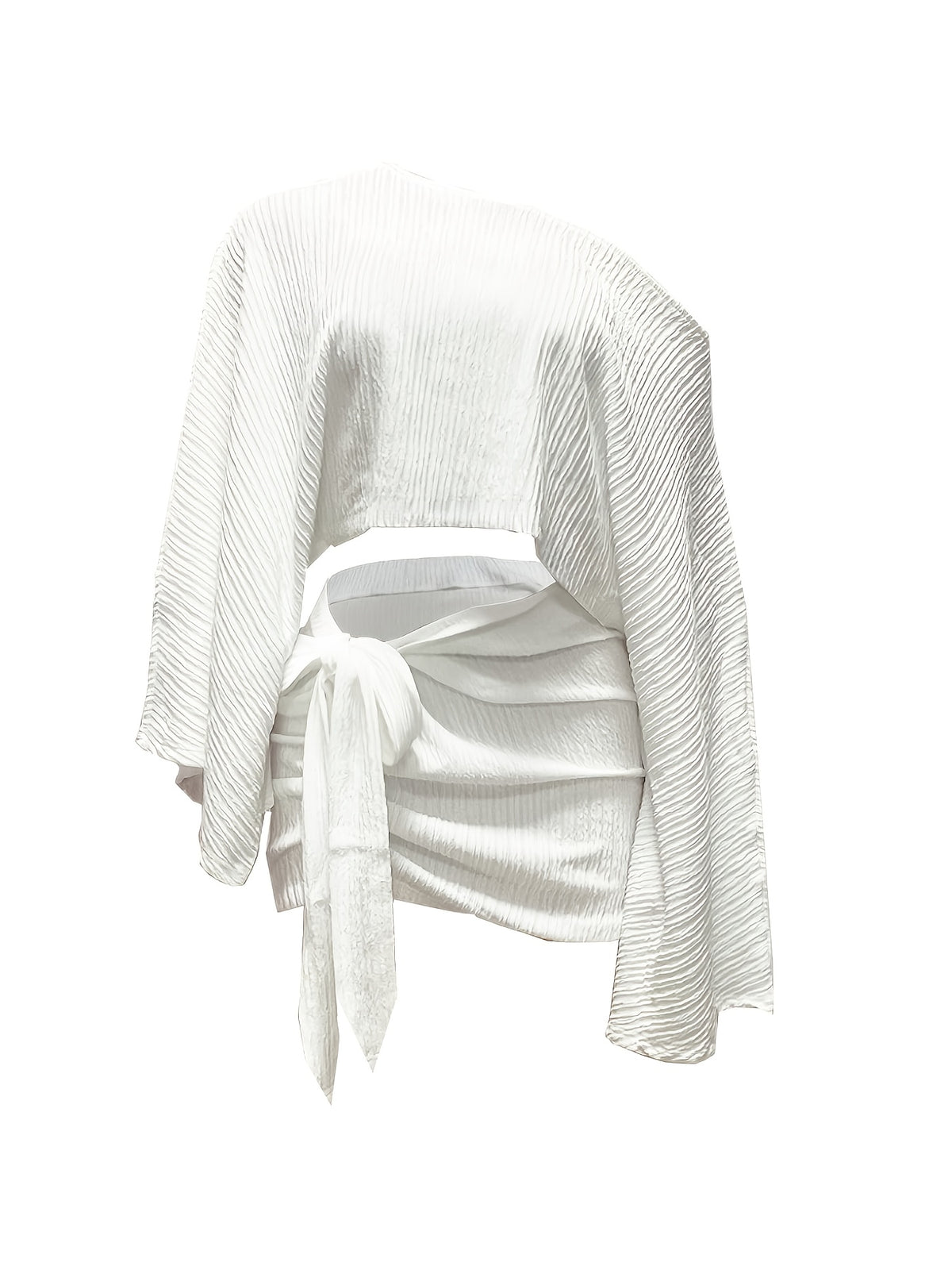 Women's Summer Versatile Elegant Off-Shoulder Top and Skirt 2pcs Set, Cross-Back Top, Fashionable Vacation and Date Outfit Set, Versatile Women's Top, Women's Summer Clothing, Summer Women's Apparel, Base Layer, Dress, Pullover, Long-Sleeve Top - White