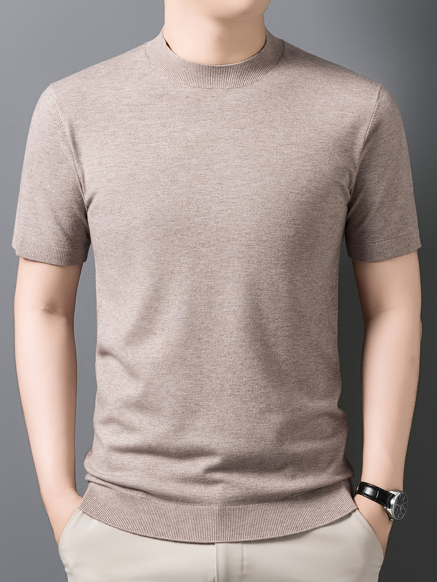 Men'S Summer Short-Sleeve Knit Top, Classic Round Neck Easy Solid Color Design, Breathable And Moisture-Wicking, Fashionable And Versatile in Multiple Colors, Suitable for Casual And Athletic Wear - Brown