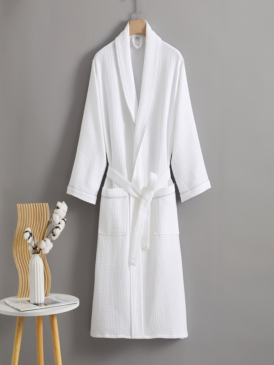 Hotel Pure Thickened Waffle Style Couple Bathrobe, High-End Sleeping Robe, Absorbent Quick Drying Yukata, Men'S And Women'S Sleeping Robe, Homestay Beauty SPA Yukata - White