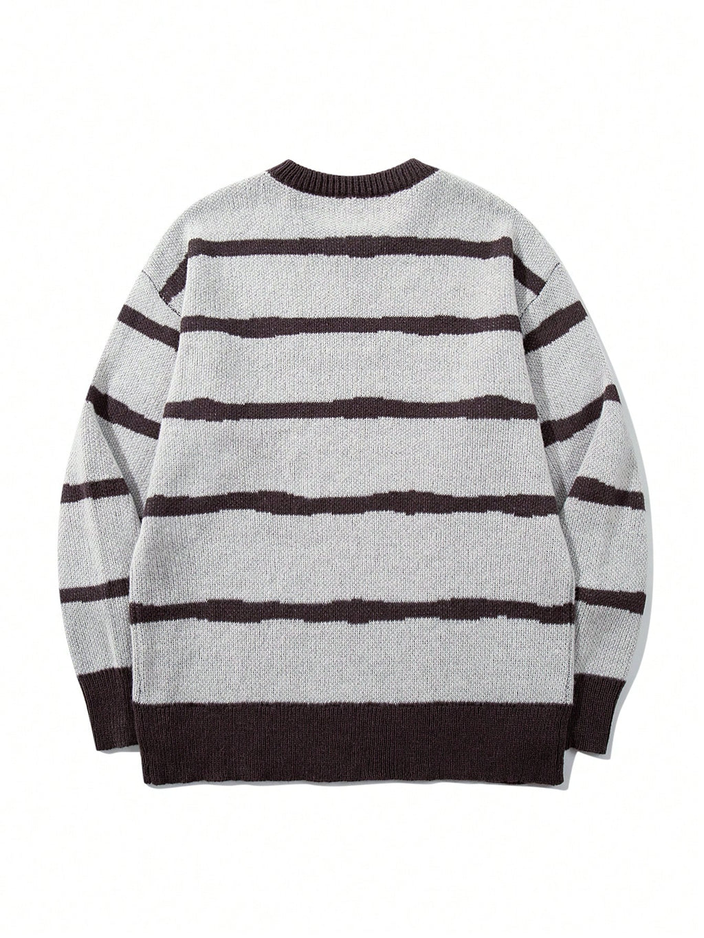 Men's Intermediate Color Striped Sweater, Fashionable Street Style, Versatile for Daily Commute, Home, and Office, Crew Neck, Long Sleeve, Loose Fit Fabric Top - Coffee Color