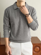 Autumn/Winter Knitted Solid Color Lapel Sweater, Basic Knit Pullover, Men's Fashion Long Sleeve Knitwear, All Sizes - 【Light Grey】