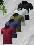 5pcs Summer Lapel Men's Shirts, Solid Color Plain Short Sleeve Shirts, Multi-Color Workwear, Casual Sportswear, Men's Executive Tops - Mixed Color 3