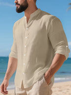 3pcs Set Men'S Henley Long Sleeve Shirt, Easy And Elegant Style. Versatile for Daily Outings And Casual Workplaces. Suitable for Personal Wear Or As a Birthday Gift for Friends And Family - Gray + Khaki + Black 3-pack