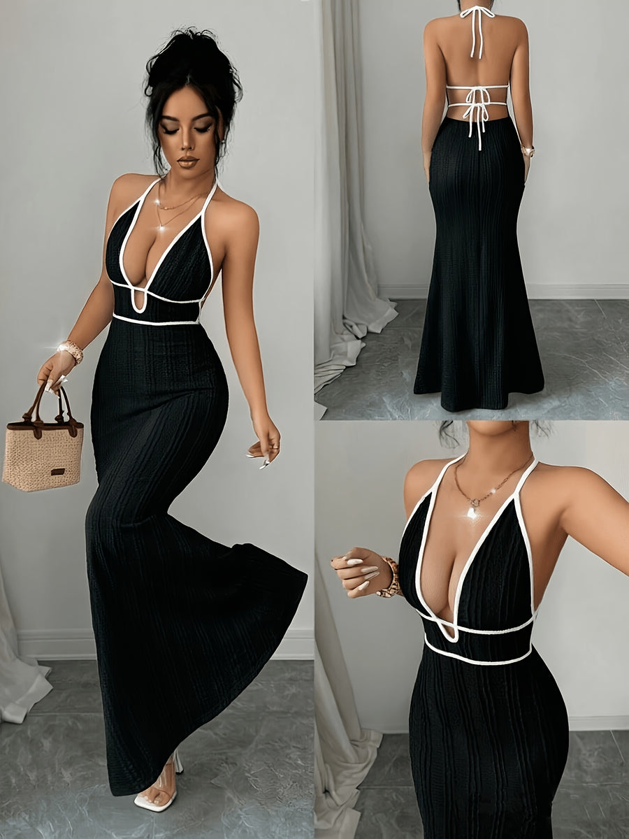 Trendy Women'S Textured Bodycon Cami Dress, Sexy Vacation/Date Night Wear, Black with Edging, Spring Summer - Black