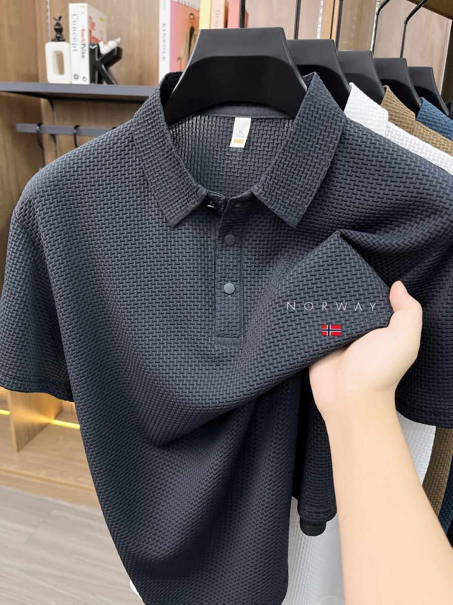 Men's Premium Summer Ice Sense Bubble Fabric Polo Shirt, Great Wall Grid Wrinkle Embossed Printed Short Sleeve Top, Multi Functional for Golf Fishing Camping Beach Swimming Turn Up Collar - Slate Grey