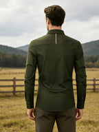 Men's Casual Long-Sleeve Shirt with Lapel and Faux Pocket Design, Slim Fit for a Slimming Look, Durable and Wrinkle-Resistant for Daily Outdoor Casual Wear, Business-Casual Solid Color Shirt - Military Green