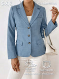 Women's Light Blue Blazer, Long Sleeve Vintage Single-Breasted with Pockets, Workplace Power Lady Outfit, Elegant and Sophisticated, Autumn/Winter Commuting and Daily Wear, Highly Stylish, Instantly Transforms to a Fashionable Look for Dates - Light Blue