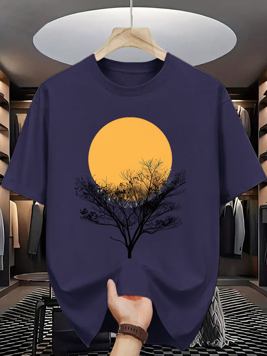 Trendy Printed T-Shirts for Men, Regular Standard Fit Comfortable Short Sleeve Casual Tee, Versatile Everyday Fashion Outfit Top - Royal Blue
