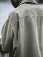 Spring And Summer New American Retro Cuban Collar Long-Sleeved Shirt Men'S Loose Drape Casual Shirt High-End Old Money Style Layering Artifact Japanese Cityboy Street Ruffian Handsome Style Thin Jacket - Light Grey