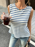 Striped Texture Halter Neck Backless Bow Women'S Vest - Blue