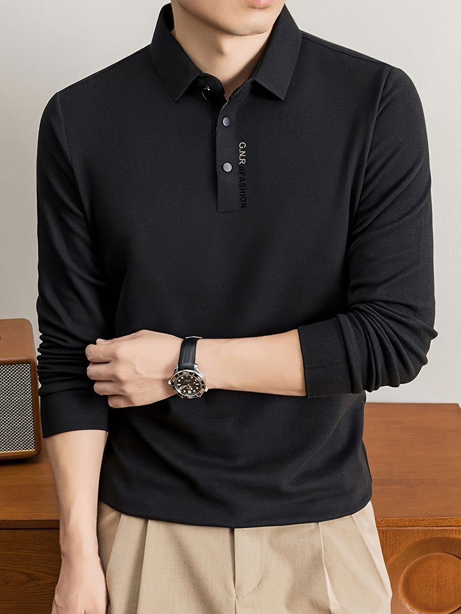 Men's Lapel Casual Knit Long-Sleeve Top, Slightly Relaxed Fit, Suitable for Both Business and Casual Wear, Ideal for Men's Commuting and Daily Use - SINBOS - Black