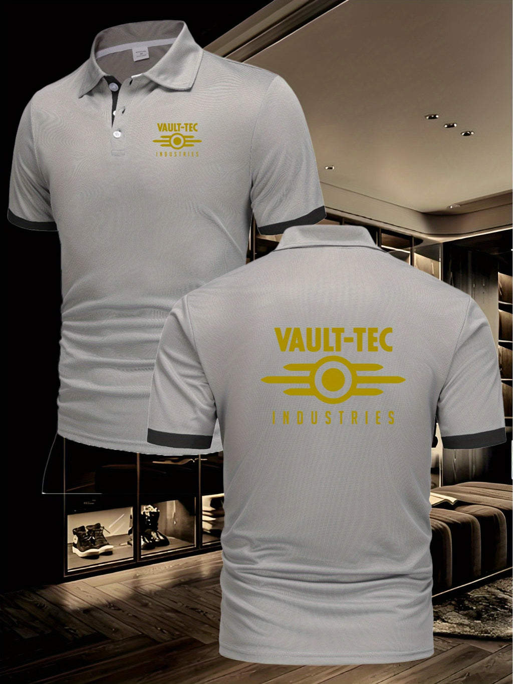 95B New Men's Trendy Breathable Lapel Short-Sleeve  Colorful Letter Graphic Front and Back Print Top, Casual Sport Fitness Spliced Men's Polo Shirt - Light Grey