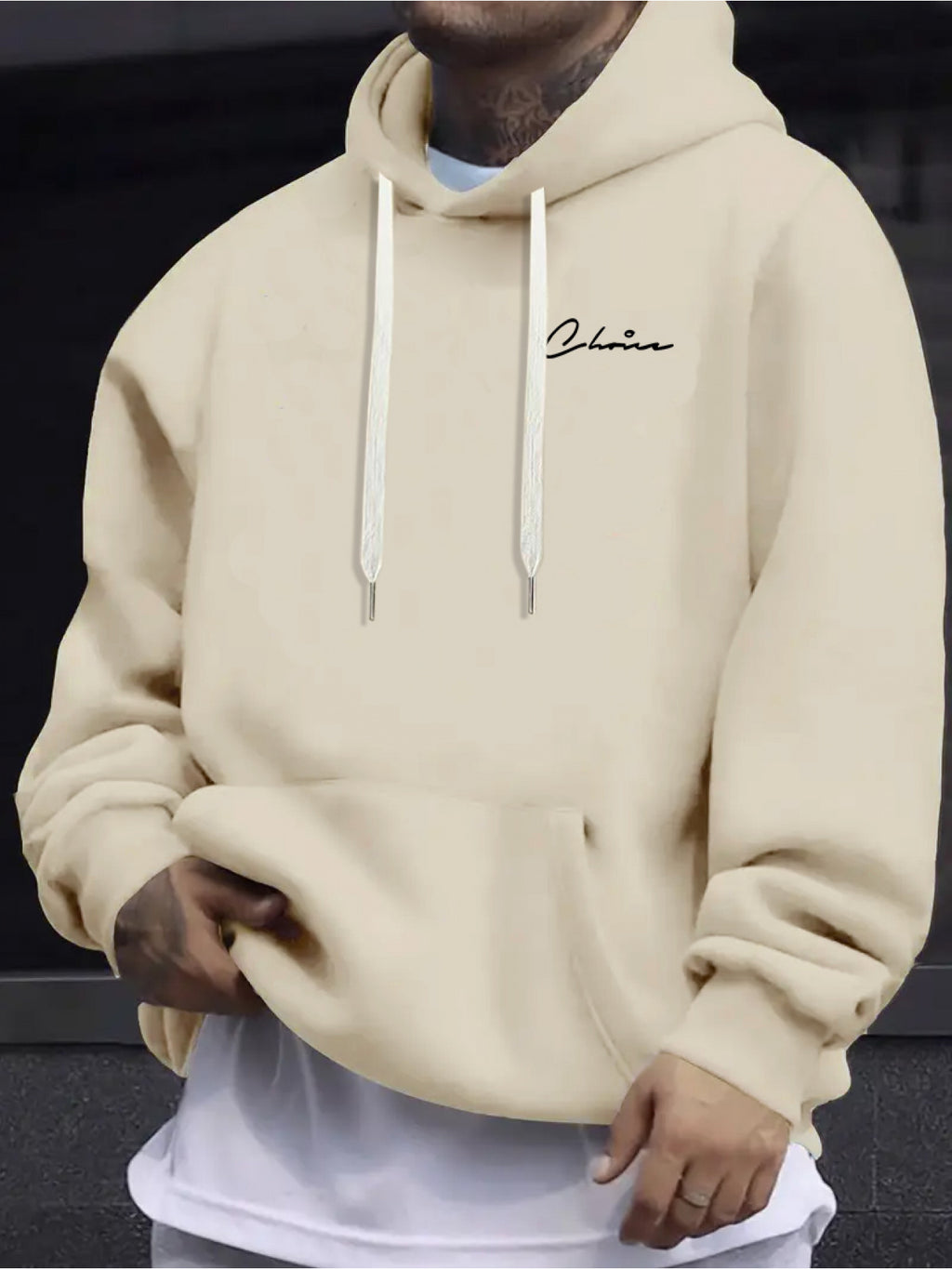 Print, Men'S Casual And Cozy Hoodies, Trendy Long Sleeve Hooded Sweatshirt, Casual Versatile Top for Autumn Winter - Apricot