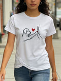 Women's Fashion Casual Shopping T-Shirt with Slight Slit Hem and Print - White