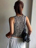 European And American Summer New Women'S Sleeveless Casual Leopard Print Slim Short Top Sexy Printed Vest - White Leopard Print