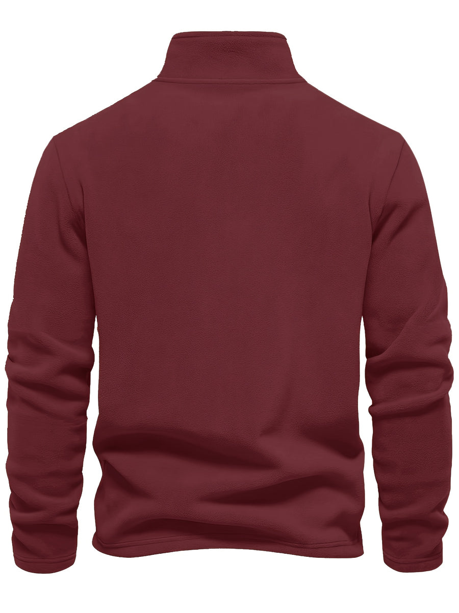 Autumn-Winter Plush Top Half-Zip Sweatshirt Trendy Warm Clothing - Deep Red