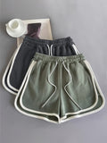 Women's Y2K Streetwear Soft Shorts - Elastic Waist Contrast Trim Lounge Shorts Suitable for Summer Beach,, Casual Wear, Machine Washable Non-Sheer Bottoms with Elastic Waistband - Black And Green