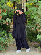 New Women's Middle Eastern Dubai Turkish Abaya Headscarf Matching S Casual Pants Set P303 - Black