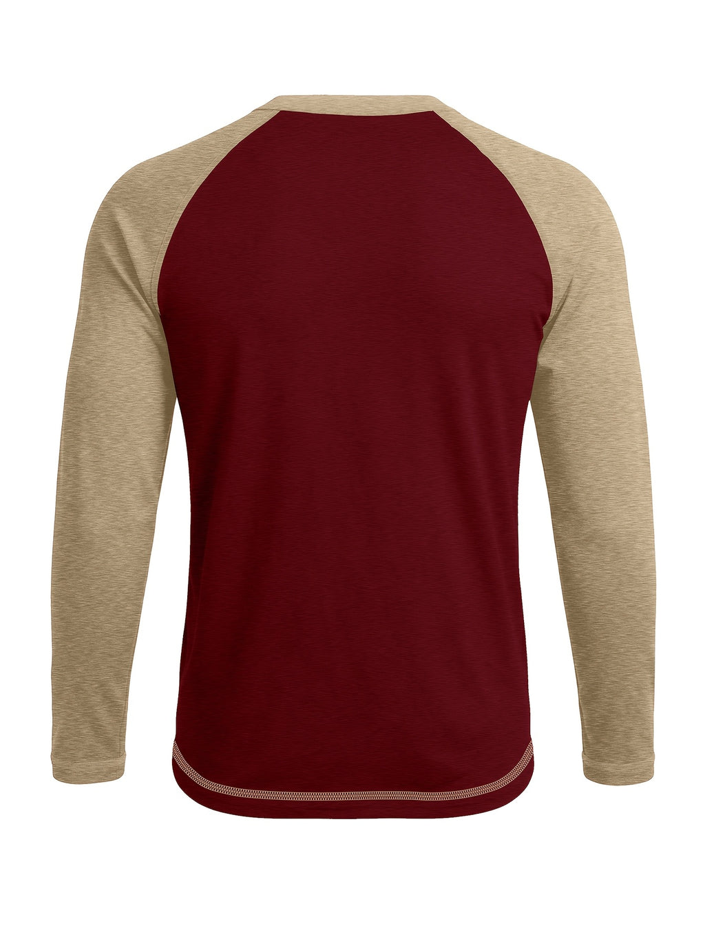 Cross-Border Men'S Long Sleeve Round Neck T-Shirt, Export European And American Men'S Clothing Color-Block Top Base Layer - Burgundy