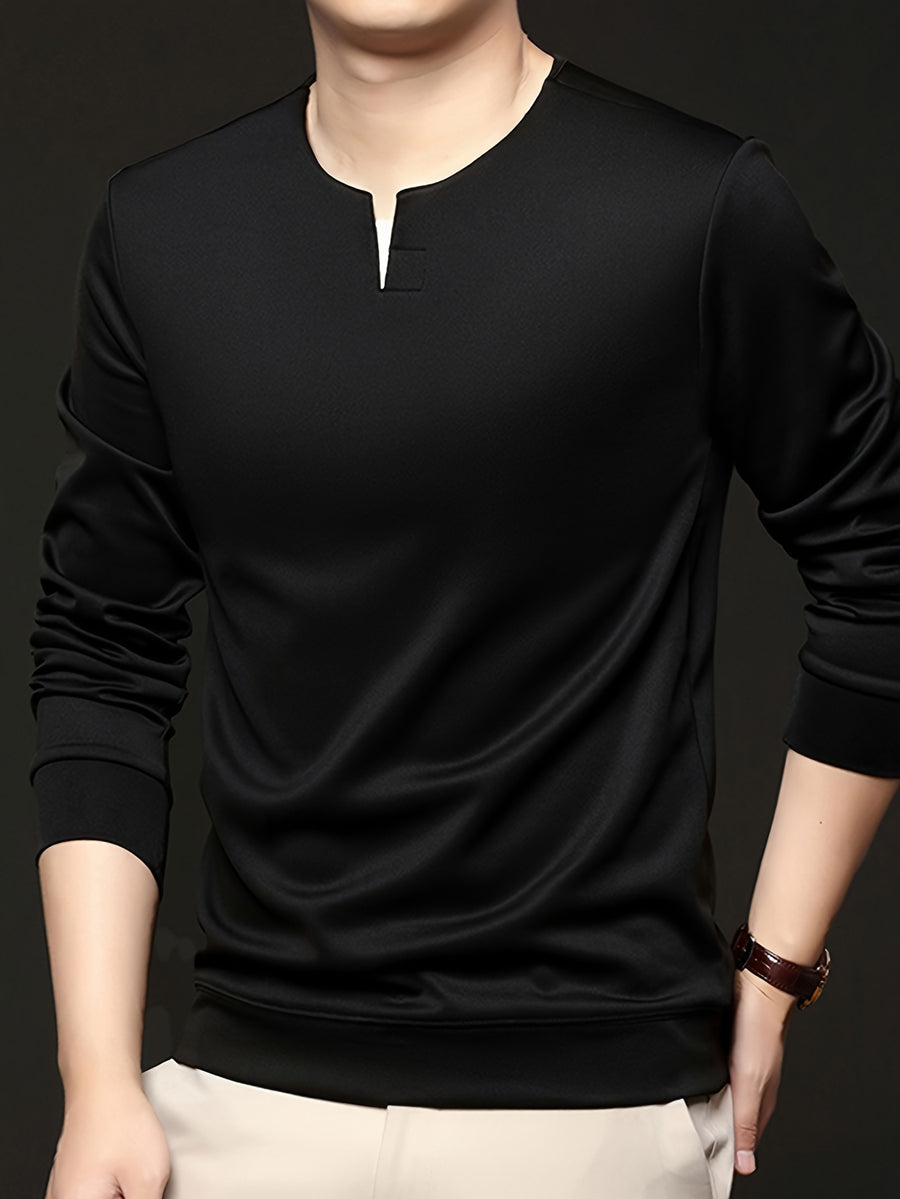 Spring/Autumn New Fashion Slim Fit Men'S Small V-Neck Long Sleeve Sweatshirt Comfortable Skin-Friendly Main Push Style - SINBOS - Black