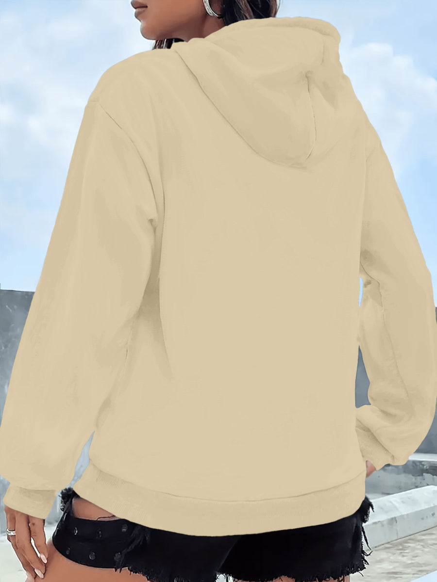2025 New Women's American Fashion Casual Norwegian Outdoor Letter Print Hoodie with Kangaroo Pocket and Drawstring, 100% Polyester Fabric, Machine Washable, All-Season Y Sweatshirt - Apricot