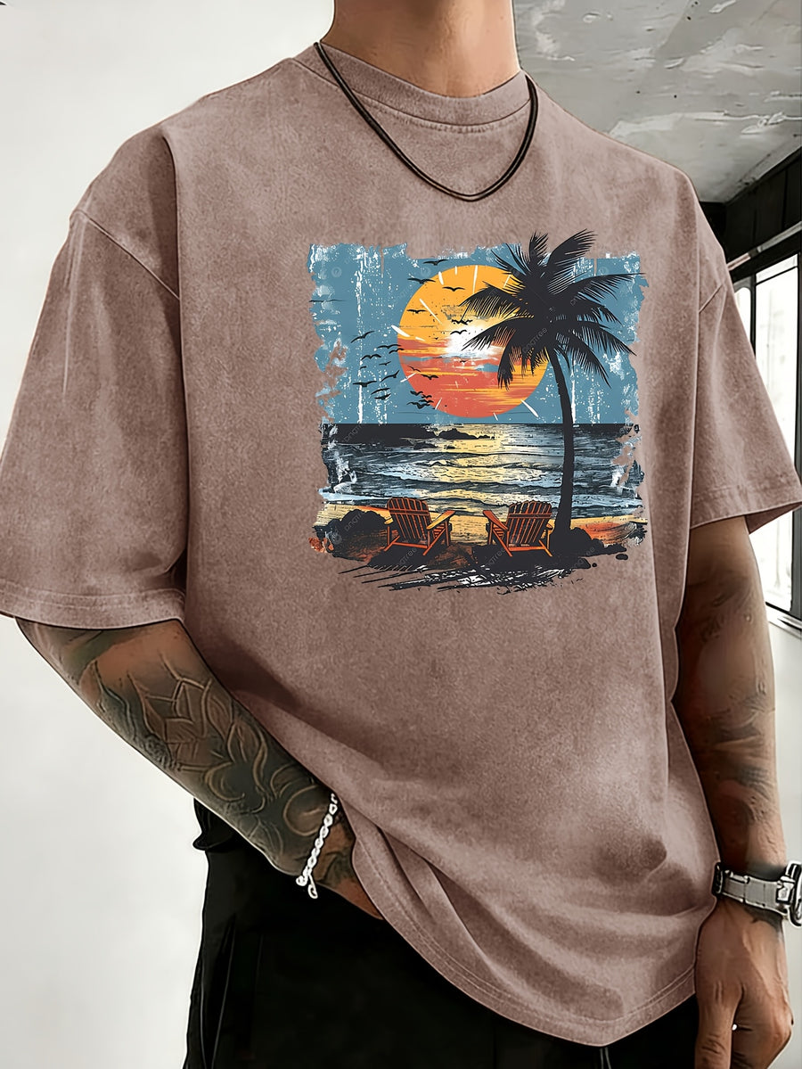 Summer New Unisex Pure T-Shirt, Skin-Friendly Comfortable Breathable Non-Sweaty, Creative Double-Sided Placement Print, Outdoor Travel Fitness Sports Versatile Short Sleeve Top - Brown
