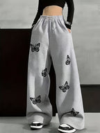 Spring And Autumn Women'S Fun Printed Hip-Hop Style, Butterfly Silhouette Printed Street Fashion, Comfortable Retro Basic Fashion Commute All-Match Y2K Apparel Women'S Clothing, Suitable for Outdoor Leisure - Grey