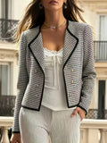 Retro Houndstooth Tweed Suit Women'S Black Trimmed Lapel Double-Breasted Waist-Cinching Short Jacket, Office Commute Slim Fit Blazer - Mixed colors