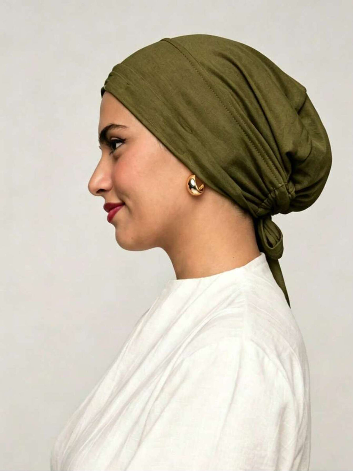1pc Women Abaya Accessories Fashion Solid Color Elastic Band Headscarf, Suitable for Daily Wear Headband Soft Under Cap Women Veil - Olive Green