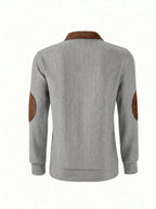 New Christmas Men's Autumn/Winter Brushed Ribbed Cable Knit Sweater, Casual Color-Block Long Sleeve Patchwork Plush Sport Henley Zip-Up Top - Dark Gray