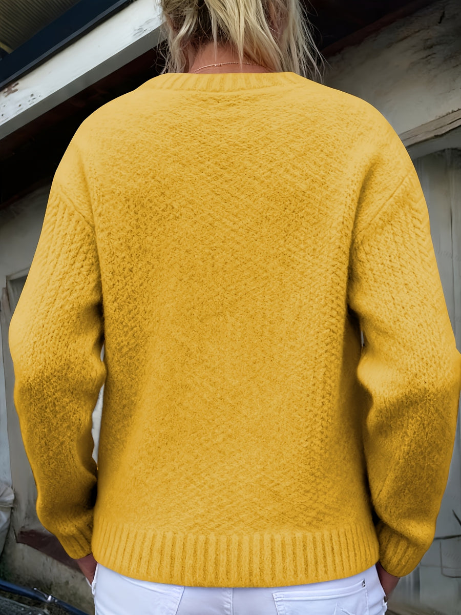 Women'S Thick Needle Sweater, Suitable for Autumn And Winter, Casual Warmth, Elegant And Versatile, Ideal for Holiday Parties. Long-Sleeved Shirt - Lemon Yellow