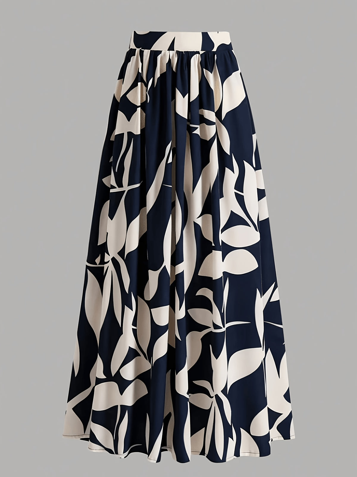 Women's Wide-Length Watercolor Midi Skirt - High-Waisted Loose Skirt Suitable for Spring Summer Fall, Elegant Office to Casual Wear, Machine Washable Skirt - Dark Blue