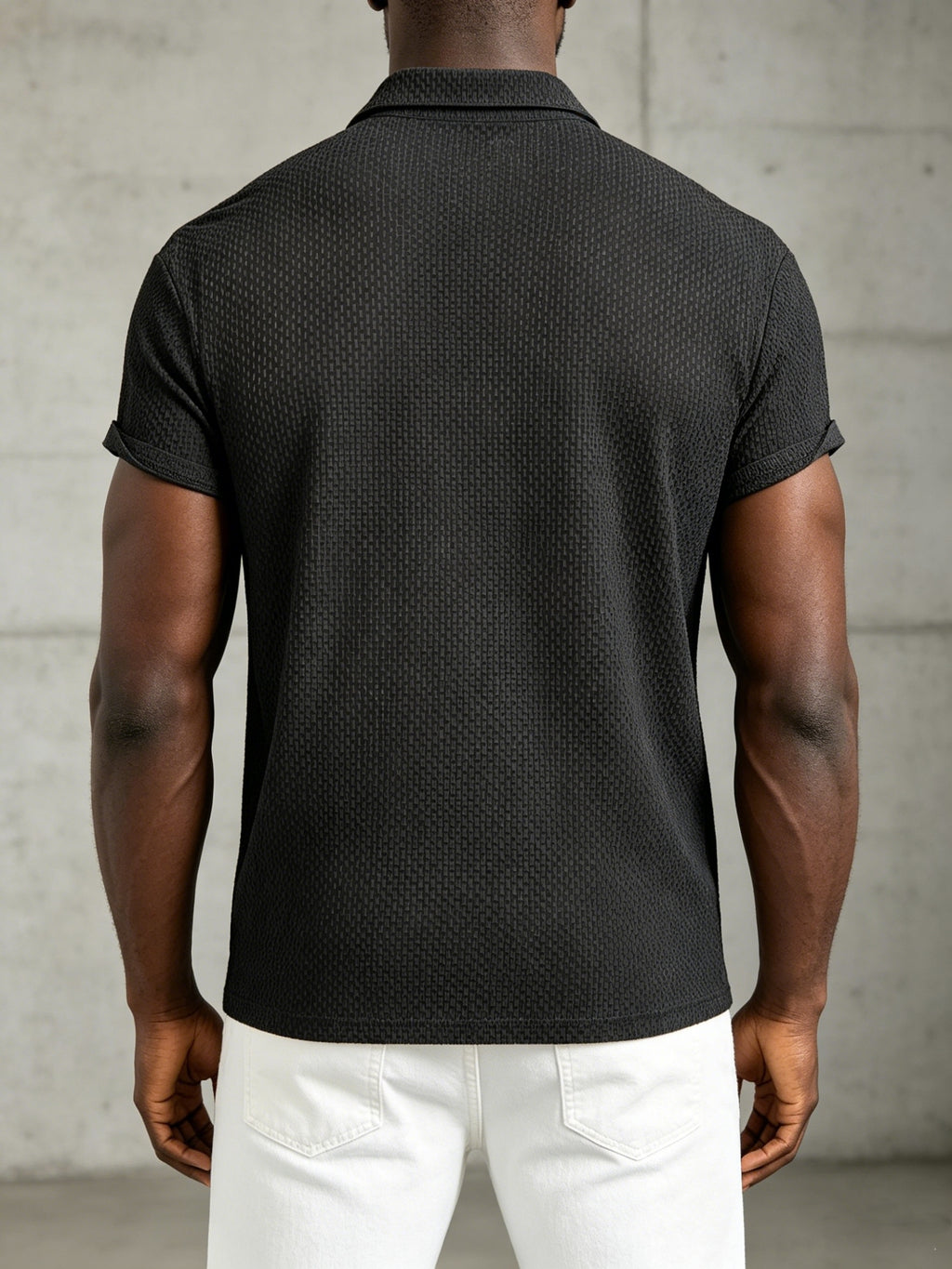 Men'S Solid Waffle Textured Polo Shirt, 3-Button Lapel Short Sleeve Breathable Casual Tee for Golf Business Beach Daily Summer Tops - Black