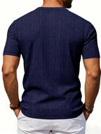 Men'S Loose Casual Henley Short-Sleeve Shirts for Summer - Navy Color