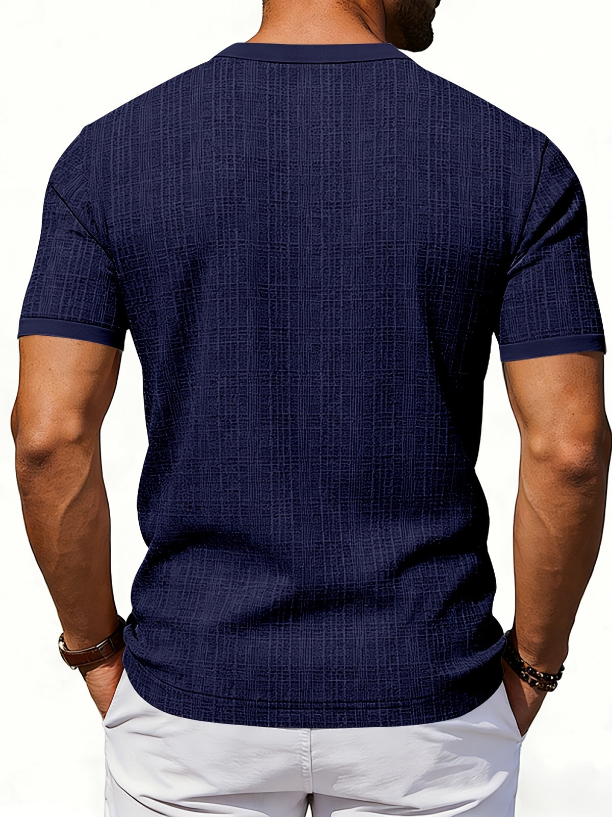 Men'S Loose Casual Henley Short-Sleeve Shirts for Summer - Navy Color