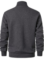 Spring/Autumn New Men's Solid Color Lapel Waffle Knit Long Sleeve Zipper Jacket, Comfortable and Breathable Outdoor Sports Men's Outerwear, Practical Jacket - Grey