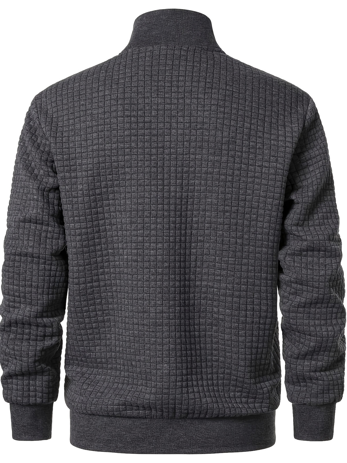 Spring/Autumn New Men's Solid Color Lapel Waffle Knit Long Sleeve Zipper Jacket, Comfortable and Breathable Outdoor Sports Men's Outerwear, Practical Jacket - Grey