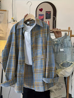 Lazy and Pretty Plaid Shirt for Women, Loose Fit Outerwear for Spring, Summer, and Autumn - Yellow