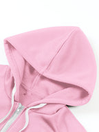 Plus Size - Plus Size - Plus Size Women'S Casual Autumn And Winter Letter Print Sweatshirt, Long Sleeve Pocket Hooded Zip Jacket, Women'S, Hoodie - Pink Color
