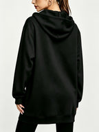 Women's Long Hooded Sweatshirt Jacket, Autumn/Winter Thick Hoodie, Versatile Loose Fit Casual Long Sleeve Zip-Up Cardigan Jacket - Black