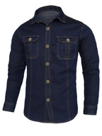 Men's Long-Sleeve Denim Shirt, New Arrival, Tough Guy Workwear Style, Double Chest Pocket Design, Versatile for Daily/Outdoor Wear, Navy Blue Denim Shirt, Handmade Shirt for Men - Navy Color