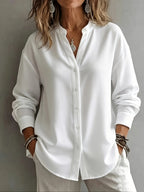 2026 Summer Women'S Elegant Fashion Polo Collar Long Sleeve Shirt Top - White