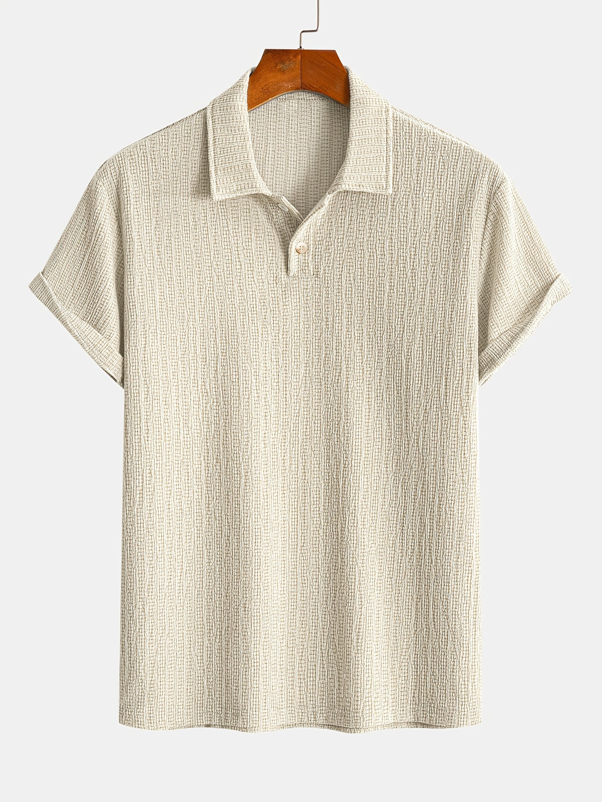 Men'S Stretch Knit Jacquard Short Sleeve Polo Shirt - Classic Fit Casual Golf Polo for Daily Wear - Apricot