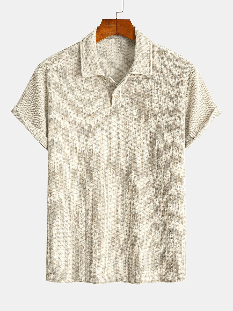 Men'S Stretch Knit Jacquard Short Sleeve Polo Shirt - Classic Fit Casual Golf Polo for Daily Wear - Apricot