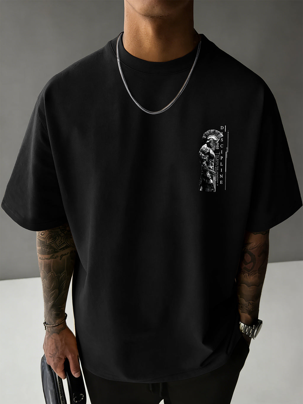 Men'S 100% T-Shirt, Spartan Warrior Discipline Print, All-Season Wear, Casual Sporty Comfortable Breathable - Black