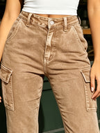 Cielo Jeans 2026 New Style - Mid-High Waist Utility Flared Jeans, Multi-Pocket Design for Practical Convenience, Stretch Fabric for Comfortable Skin-Friendly Fit, Distressed Wash for Versatile And Timeless Look, Suitable for Daily Outings - Yellowish-brown