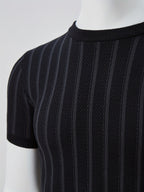 Men'S Knitted Short-Sleeved Sweater, Half-Sleeve Knit Shirt, Round Neck Sweater, Suitable for Autumn/Winter And Spring, Can Be Worn Alone Or As a Base Layer, Soft Fabric, Can Be Worn Close to The Body, Heavy-Duty Knitted Jacquard Pattern - Black