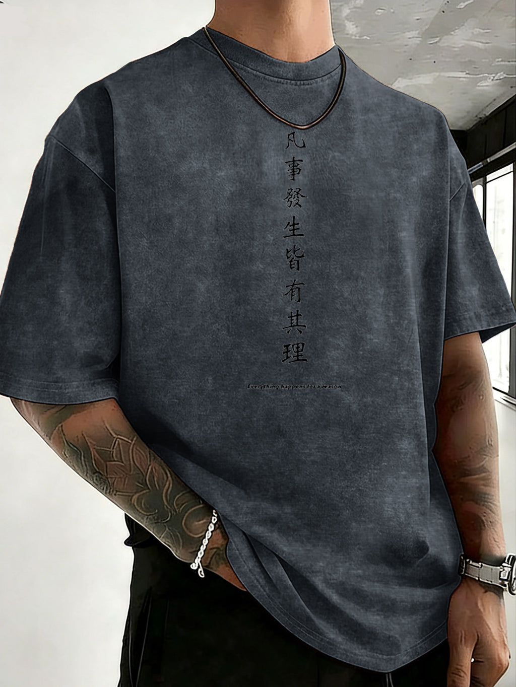 Drop Shoulder Retro Washed Double-Sided Print T-Shirt, Exclusive to Fashionable People, Loose And Comfortable High-Quality Pure Short Sleeves, a Must-Have Top for Street Fashion - Navy Color