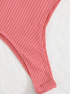 Privé One-Shoulder Bubble Sleeve Ribbed Bodysuit - Watermelon Red